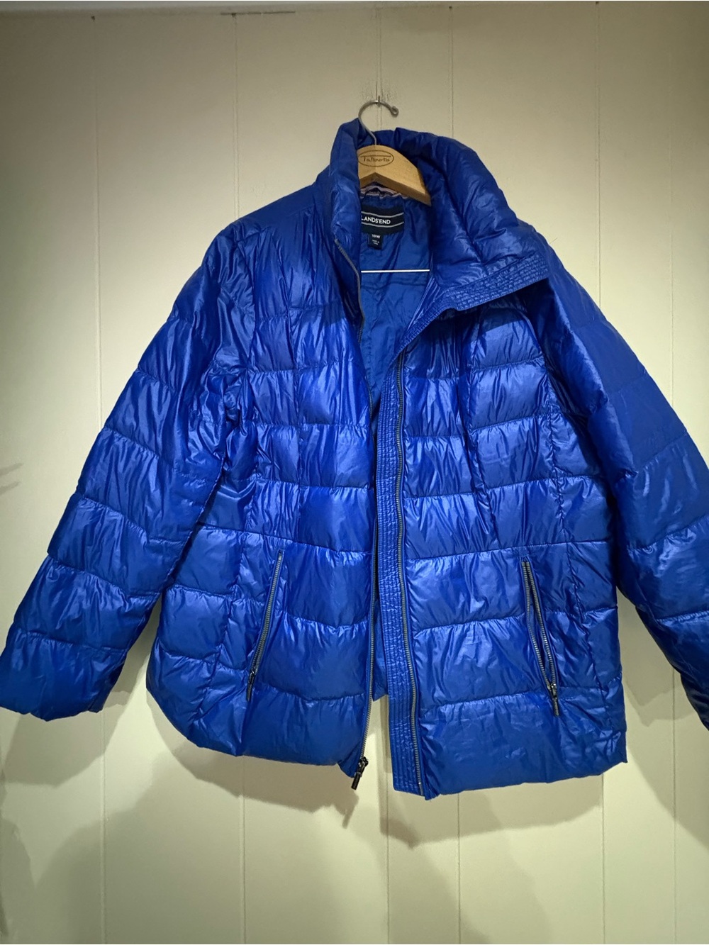 Lands End bright blue metallic puffer coat jacket 2X 18W